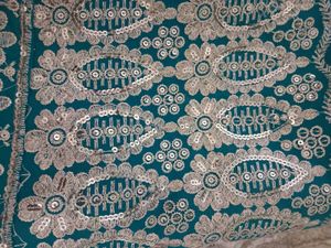 Teal Sequin Fabric saree
