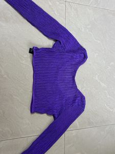 Purple Mesh Long Sleeve Crop Top