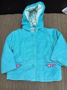 Cute Blue Hooded Jacket with Floral Embroidery