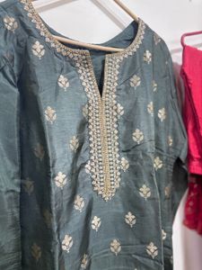 Embroidered Silk Kurta Set with Pants