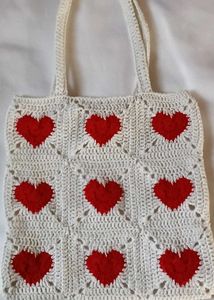 Heart Crochet Tote Bag