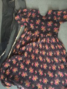 Beautiful Floral Print Anarkali Gown with black ne