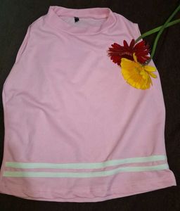 Pink Sleeveless T-Shirt with Stripes