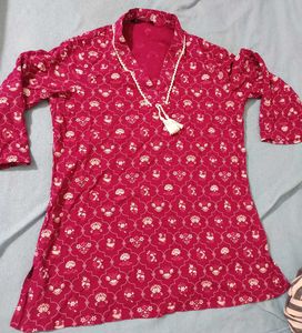 Vibrant Pink Floral Print short Kurti