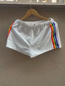 White Rainbow Stripe Shorts