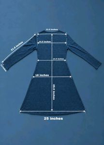 DENIM BLUE RIBBED LONG SLEEVE A-LINE DRESS