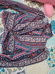 Boho Print Twist Front Long Sleeve Top