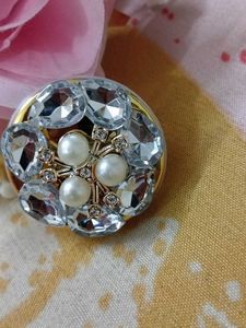 Sparkling Pearl &amp; Crystal Flower Brooch