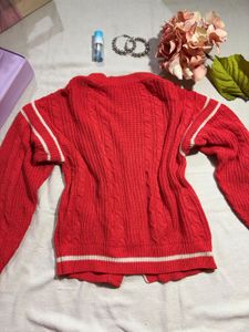 Retro Red Cable Knit Cardigan
