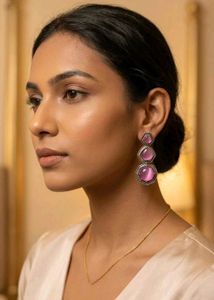 Exquisite Pink Gemstone Dangle Earrings