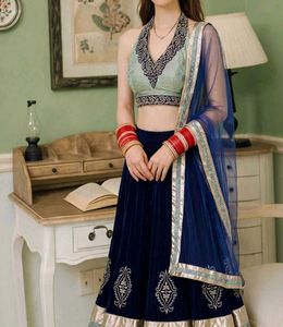 Elegant Blue Velvet Lehenga Choli