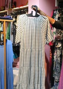 Checked Tiered Midi Dress