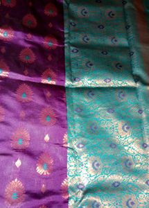 Beautiful Purple Saree with Teal Border