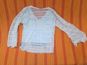 Vintage White Sheer Floral Bell Sleeve Blouse