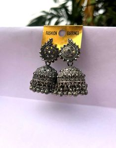 Oxidized Silver Jhumka Earrings
