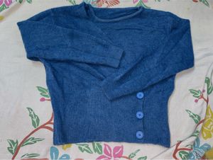 Blue Knit Sweater with Button Detail