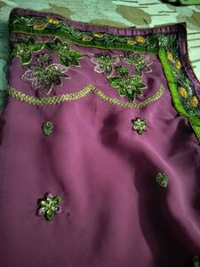 Purple Floral Embellished Saree