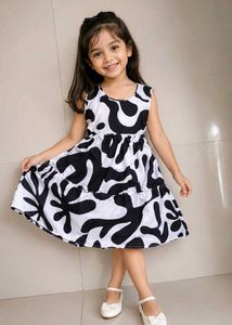 Cute Black & White Printed Dress for Girls