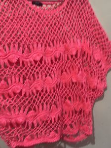 Neon Pink Crochet Poncho Top