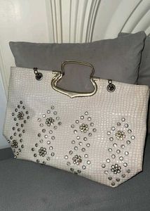 Sparkling White Embellished Handbag
