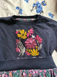 Floral Print Dress with Embroidery