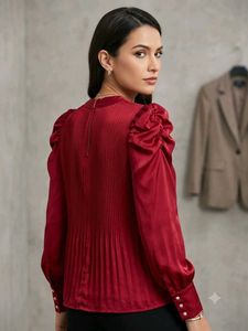 Elegant Red Pleated Top