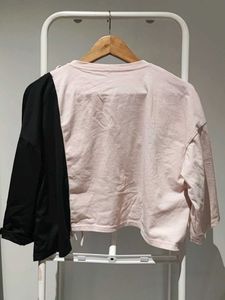 Pink &amp; Black Two-Tone Tie-Up Top