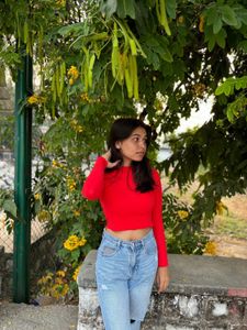 Chic Red Ribbed Crop Top