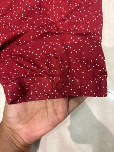 Park Avenue Maroon Polka Dot Snatched Waist Shirt