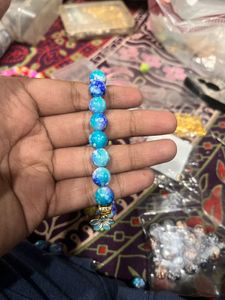 Blue Beaded Flower marble Bracelet