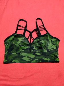 Women's Green Camouflage Longline Sports Bra