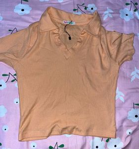 Cute Ribbed Polo Crop Top