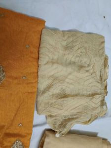 Elegant Mustard Embroidered Dress Material