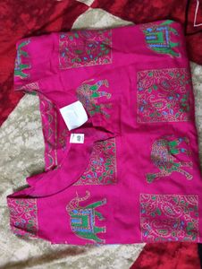 Vibrant Pink Elephant Print  Short Kurti
