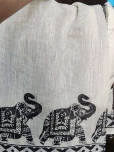 Elegant White Elephant Print Saree