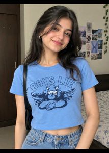 Cute Baby Blue Graphic Crop Top