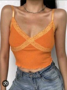 Orange Lace Trim Crop Top/y2k