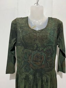Green Floral Print Midi Dress