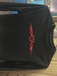 Trendy Black Cropped Top with Flame Design