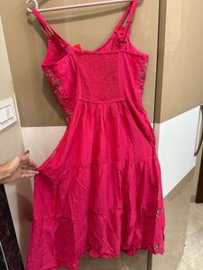Vibrant Pink Embroidered Tiered kurta dress