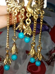 Peacock Design Earrings with Blue Beads