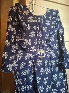 Navy Blue Floral Kurta