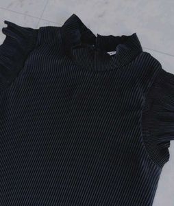 Zara Black Pleated Mock Neck Top