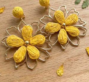 Vibrant Yellow Flower Dangle Earring cuffs