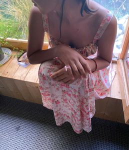 Pink  Floral Printed Shoulder Strap Flare Dress