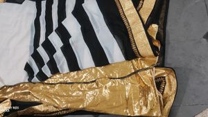 Designer Black And White Saree With Golden Border