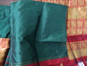 Green and Gold Saree with Red Border