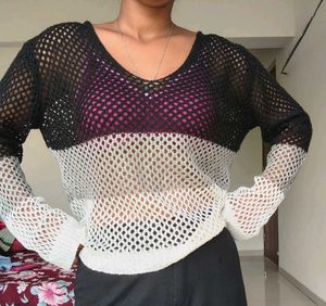 Trendy Y2K Mesh Knit Sweater Top