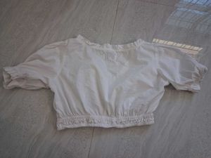 White Puff Sleeve Ruffled Cropped Top