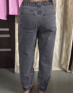 Grey Denim Cargo Jogger Pants